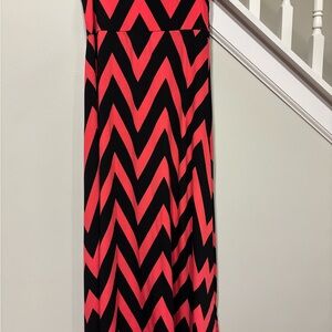 Chevron Maxi Dress in Pink and Black